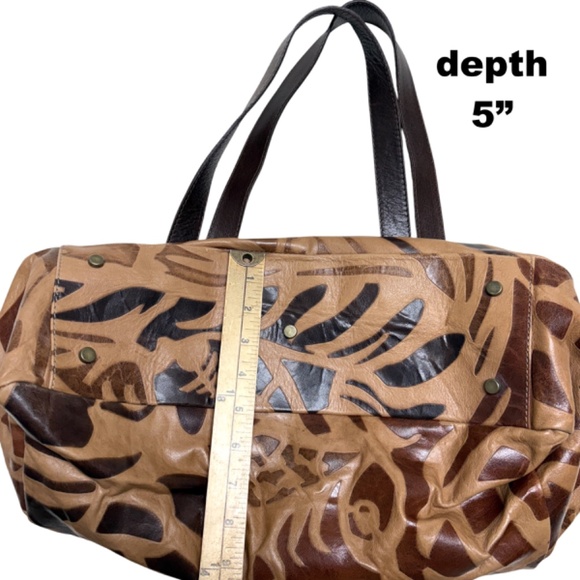 bag tote shoulder large MONTINI leather brown tan sack travel 18x14x12 unlined - Picture 13 of 16